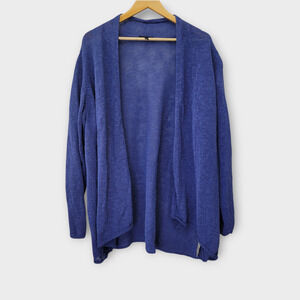 Eileen Fisher Open Front Cardigan Sweater Size 2X Purple Open Knit Linen Blend